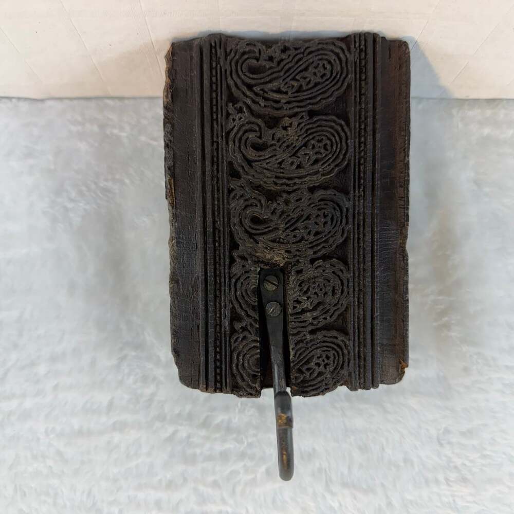 Twos Company Indian wooden hand carved textile printing block stamp Wall Hook